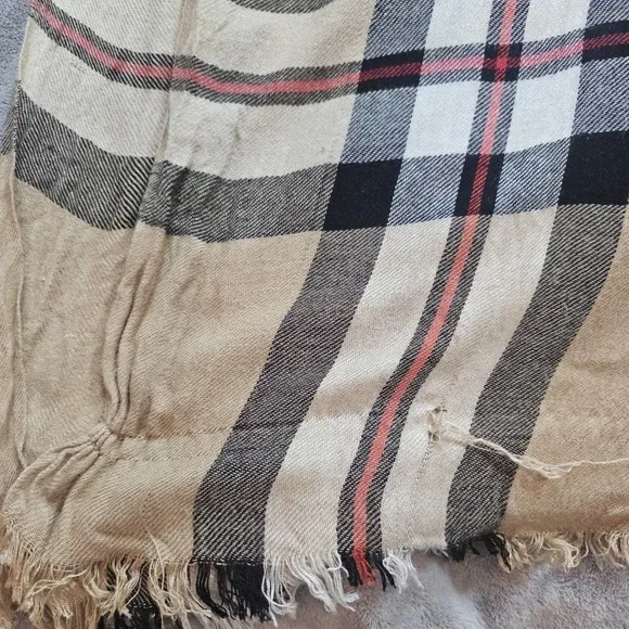 Tartan 100% Viscose Camel Red Black White Plaid Large  Scarf Classic Academia - Picture 3 of 8